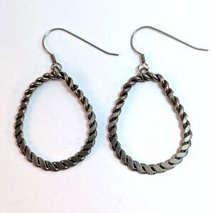 Vintage 90s Braided Metal Rope Dangle Hoop Earrings Western Boho Cottagecore